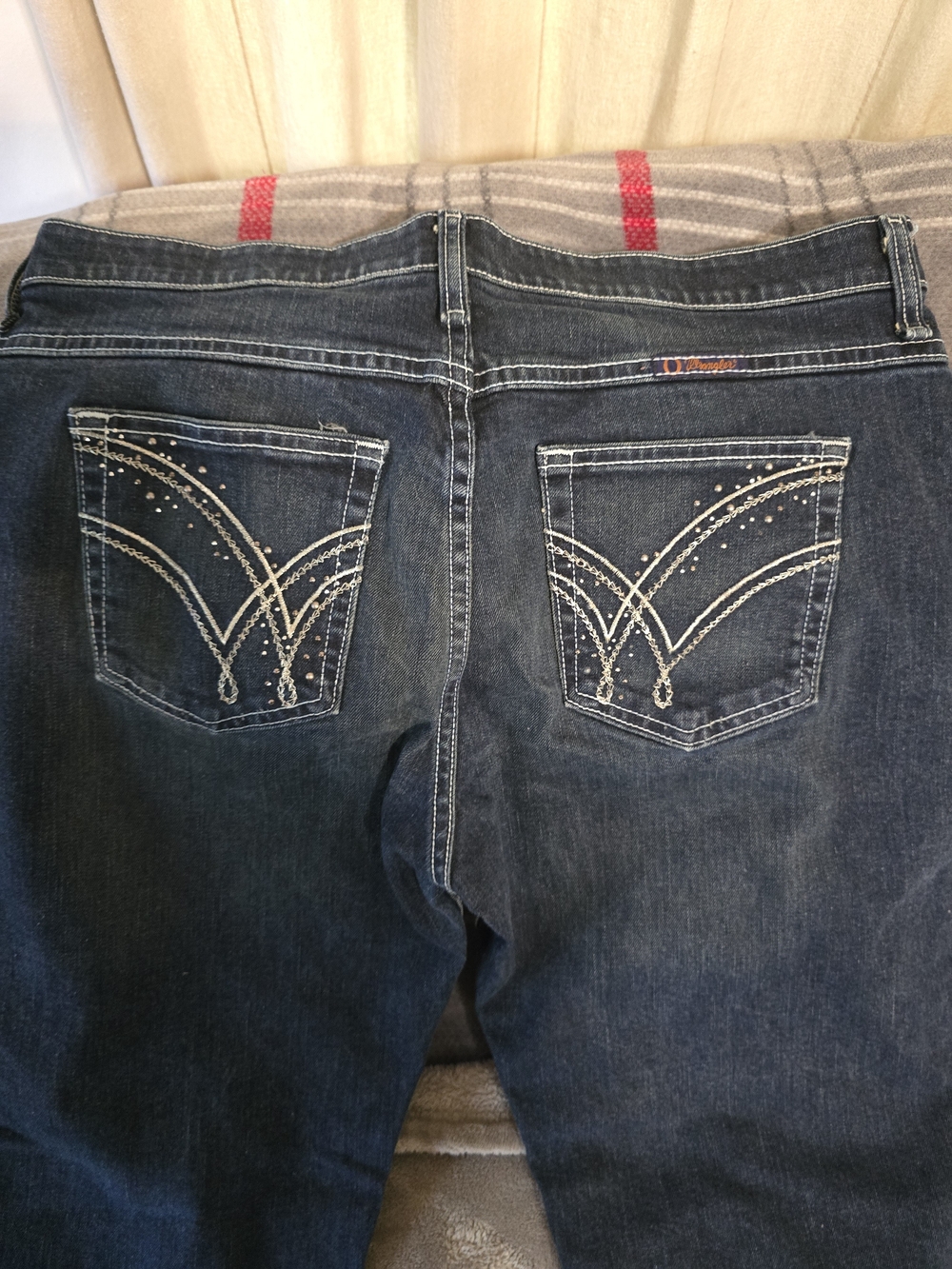 Wrangler Dark Blue Bootcut Jeans with Embellished Back Pockets 13/14 X 34 Length